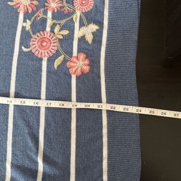 J Jill Sweater Sz XS Petite Blue Striped V Neck Embroidered Hooded Oversized - Picture 14 of 14